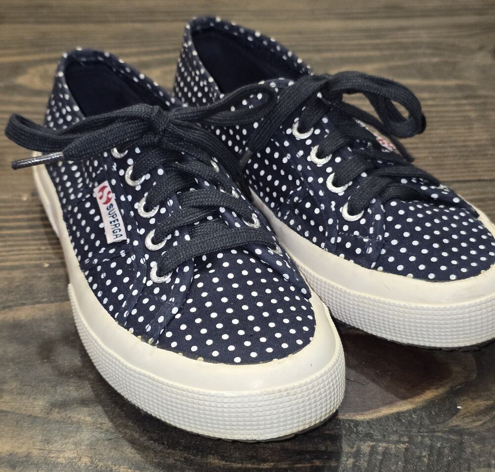 Superga 2750 Cotu Classic navy w/white polka dot Size 36 EU, US women 6 MEN 4.5